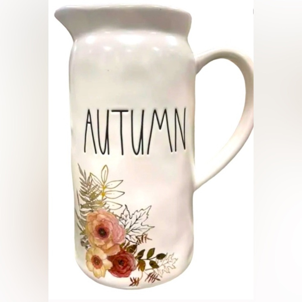 Rae Dunn White Autumn Pitcher with Floral Design